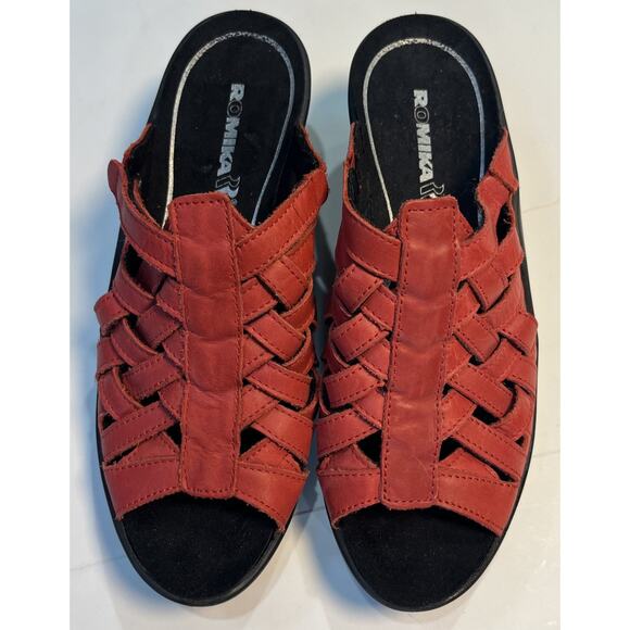 ROMIKA Womens 38 RED LEATHER SLIDE SANDAL Mule Strappy US 7 - Picture 7 of 8